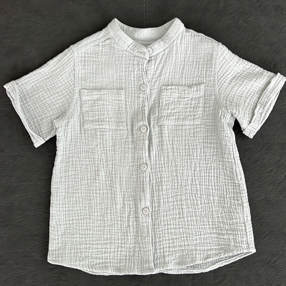 Boys Little James Gauze S/S Button Down Shirt - light blue - size 6-7 years Zara